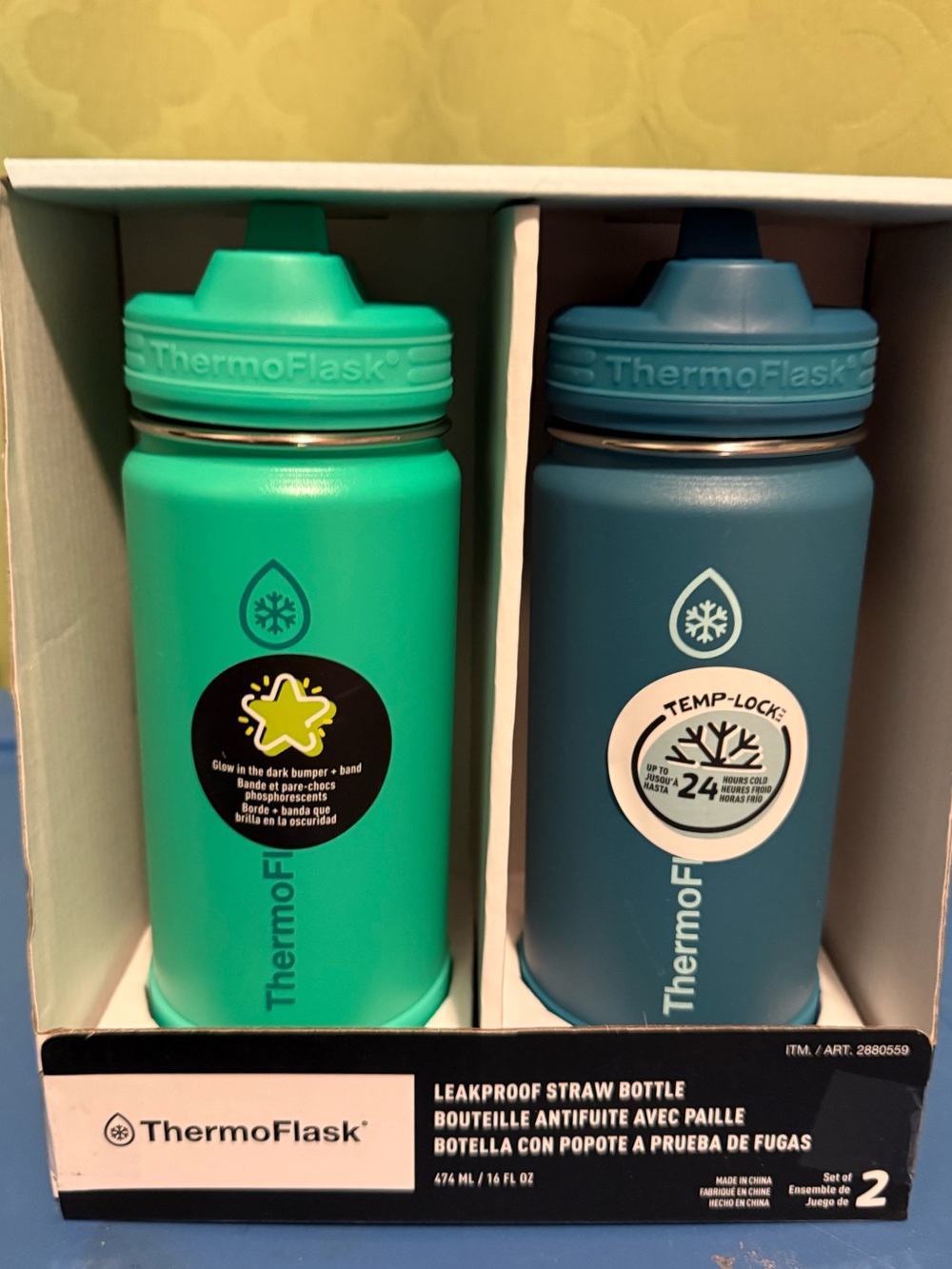 Leakproof Straw Bottle Set in Teal and Blue